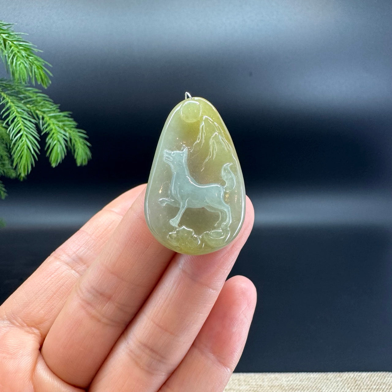 RealJade® Co.Natural Yellow Green Jadeite Jade Dog Necklace