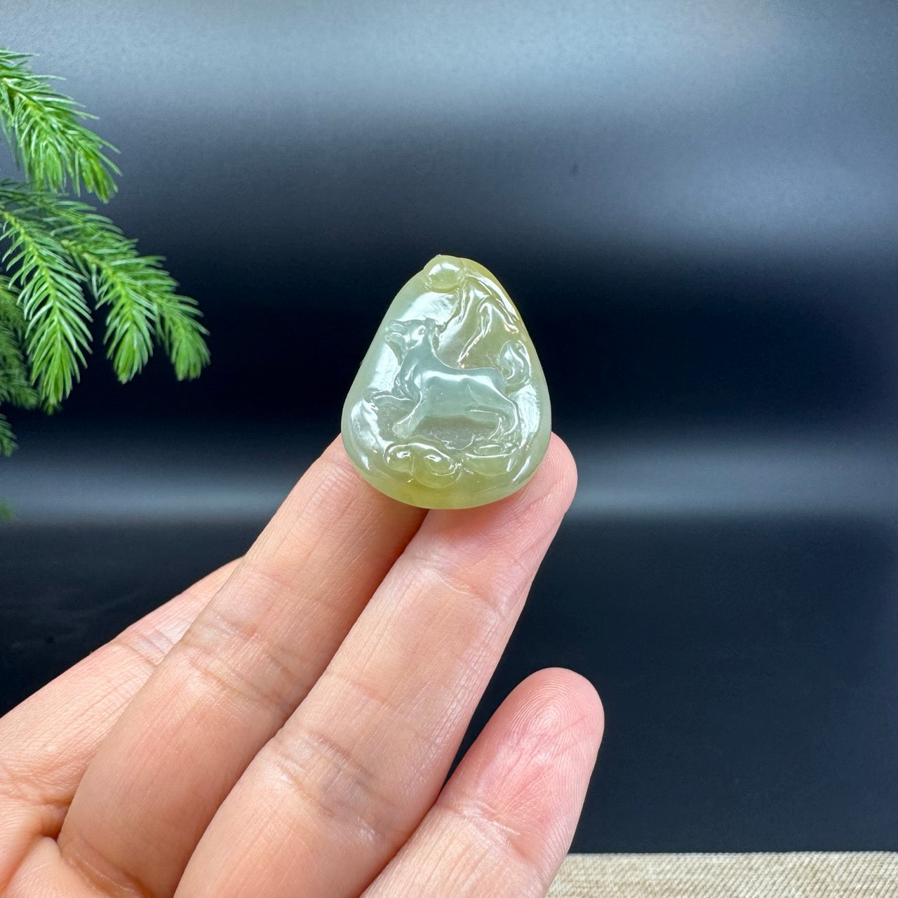 RealJade® Co.Natural Yellow Green Jadeite Jade Dog Necklace