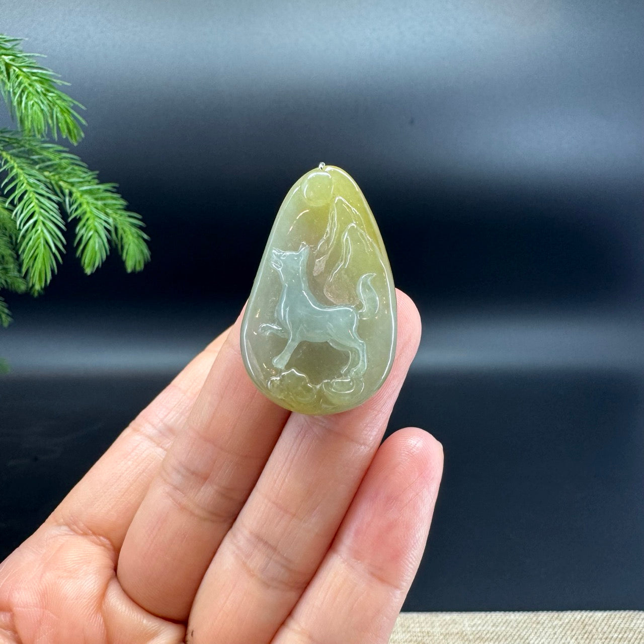 RealJade® Co.Natural Yellow Green Jadeite Jade Dog Necklace