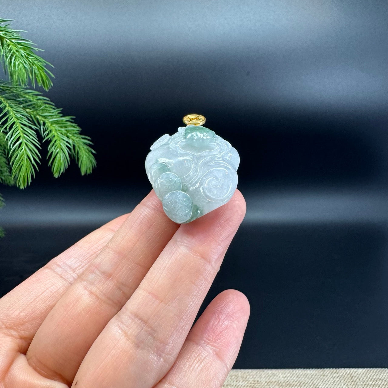 RealJade® Co. 18K Yellow Gold Genuine White Green Jadeite Jade Crab Necklace