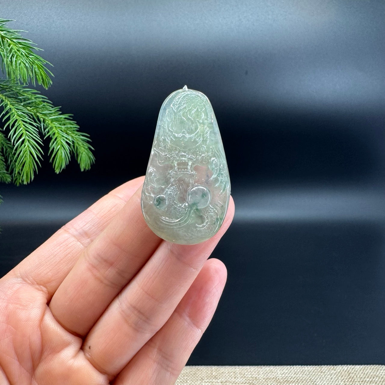 RealJade® Co.Natural Icy Green Jadeite Jade Dragon Necklace