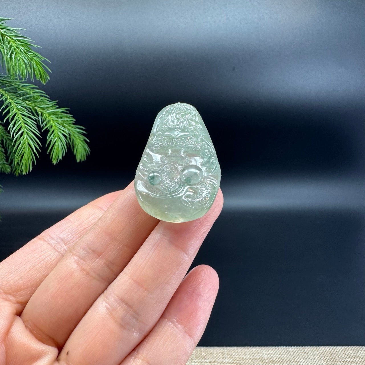 RealJade® Co.Natural Icy Green Jadeite Jade Dragon Necklace