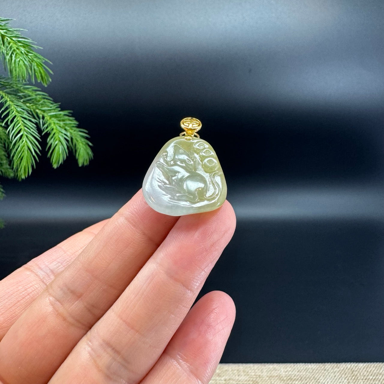RealJade® co.: 18k Yellow Gold Natural Yellow Green Jadeite Jade Rat Pendant Necklace