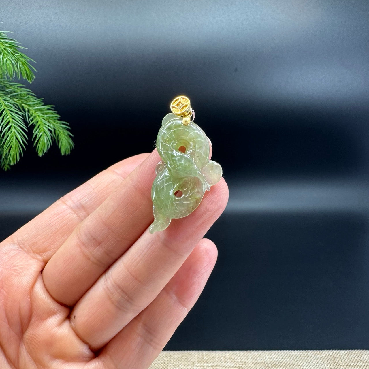 RealJade® co. 18k Yellow Gold Natural Green Jadeite Jade Snake Pendant Necklace