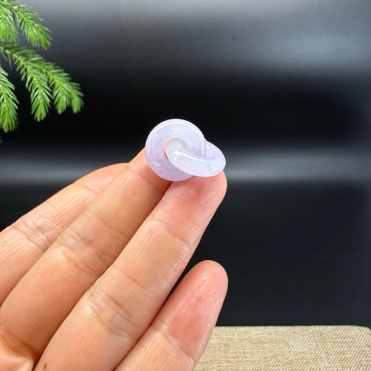 "Good Luck Button" Lavender Jadeite Jade Lucky Double KouKou Pendant Necklace