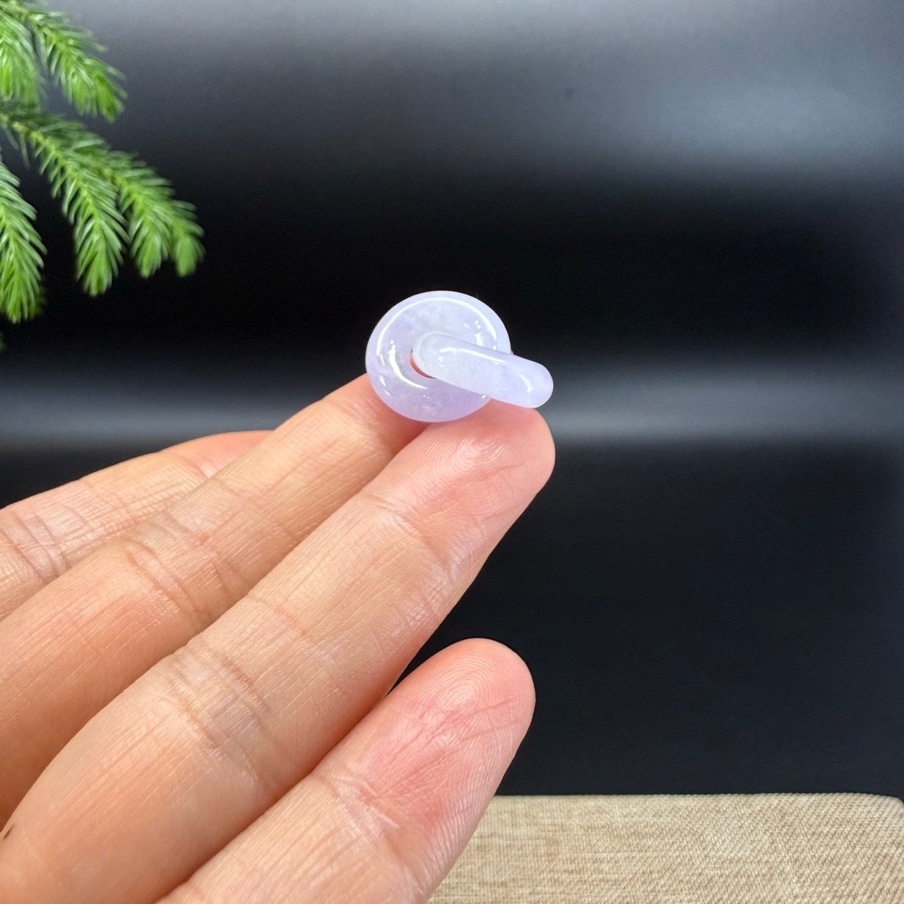 "Good Luck Button" Lavender Jadeite Jade Lucky Double KouKou Pendant Necklace