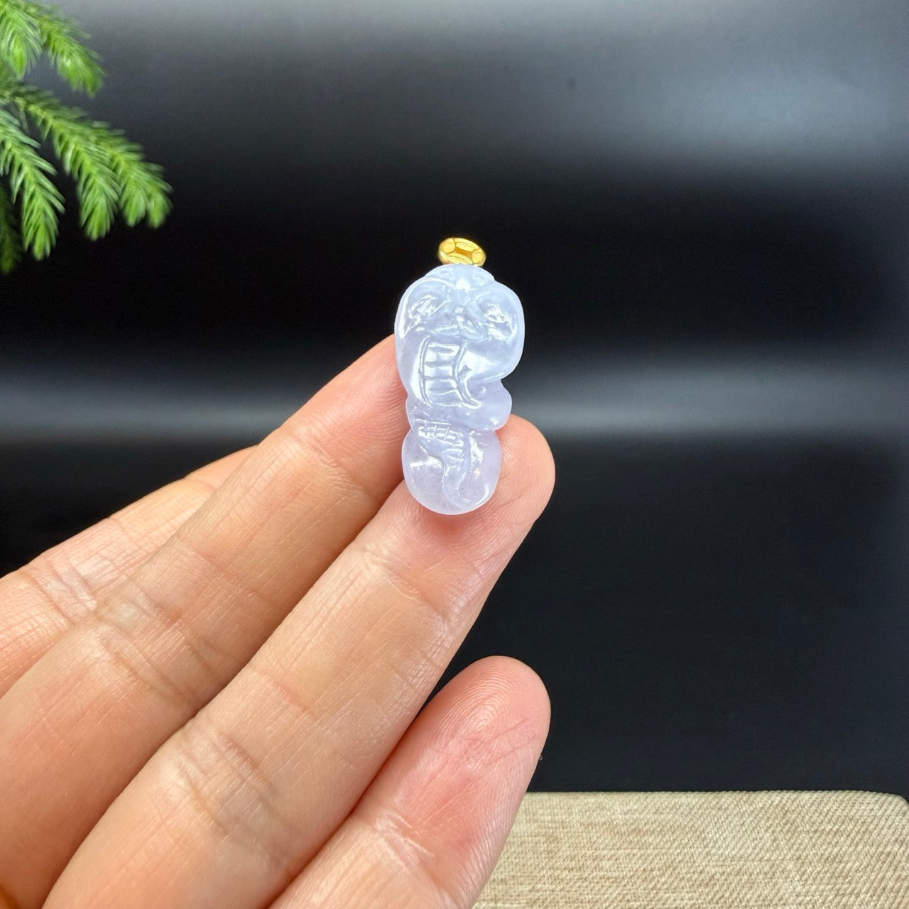 Genuine Light Lavender Jadeite Jade Cobra Necklace With 18K Yellow Gold Bail