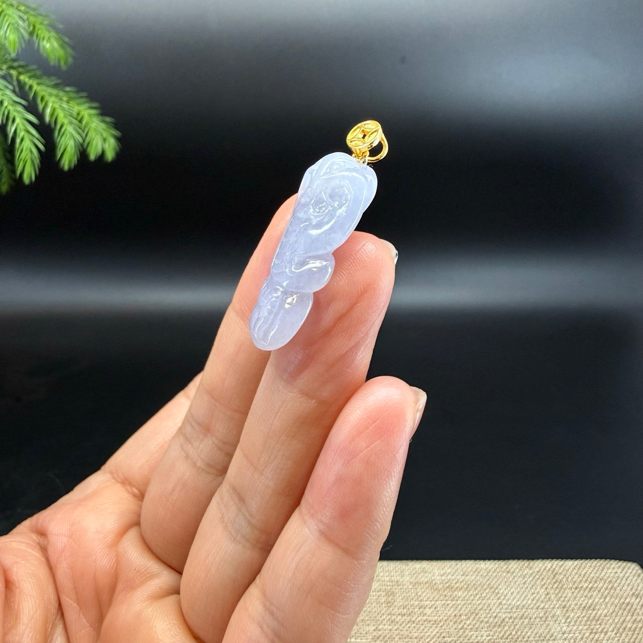 Genuine Light Lavender Jadeite Jade Cobra Necklace With 18K Yellow Gold Bail