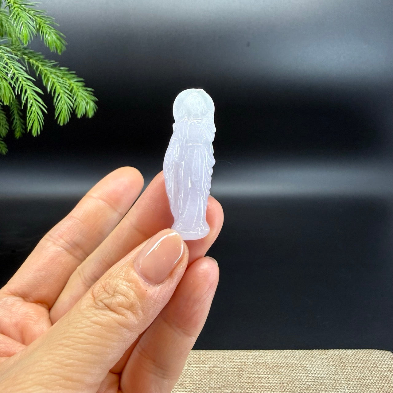RealJade® Co.Natural Iight Lavender Jadeite Jade Mother Mary Necklace