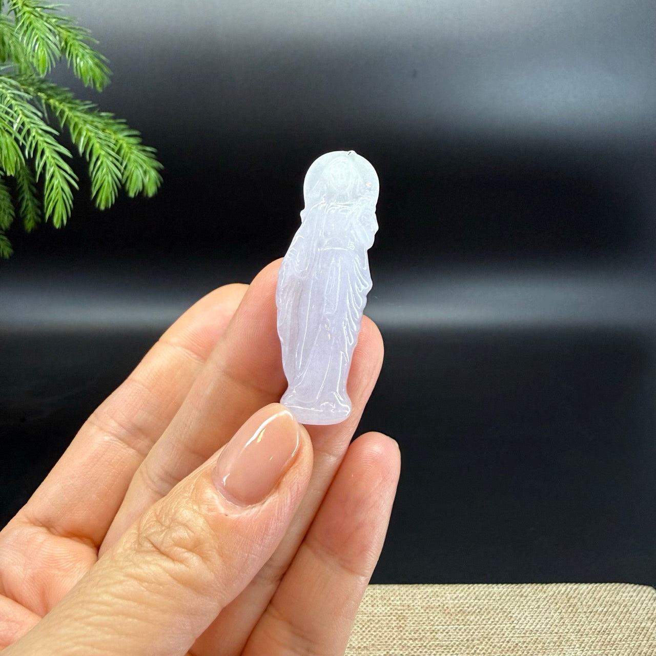 RealJade® Co.Natural Iight Lavender Jadeite Jade Mother Mary Necklace