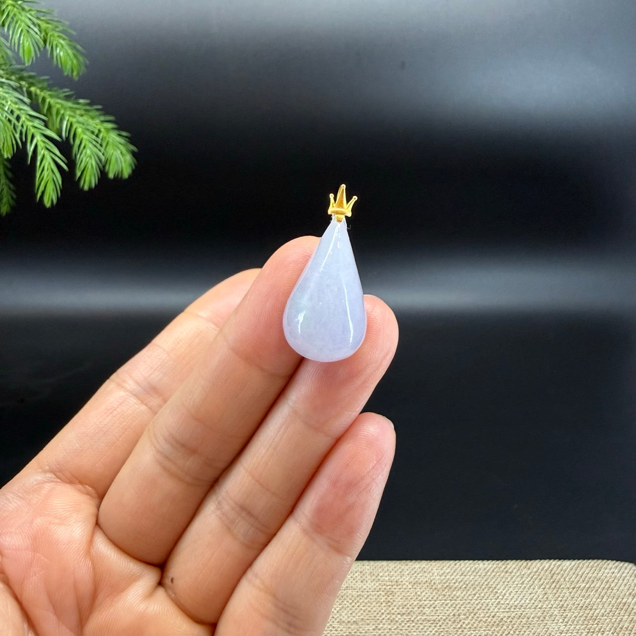 RealJade® "Water Drop" 18k Yellow Gold Light Lavender Jadeite Jade Pendant Necklace