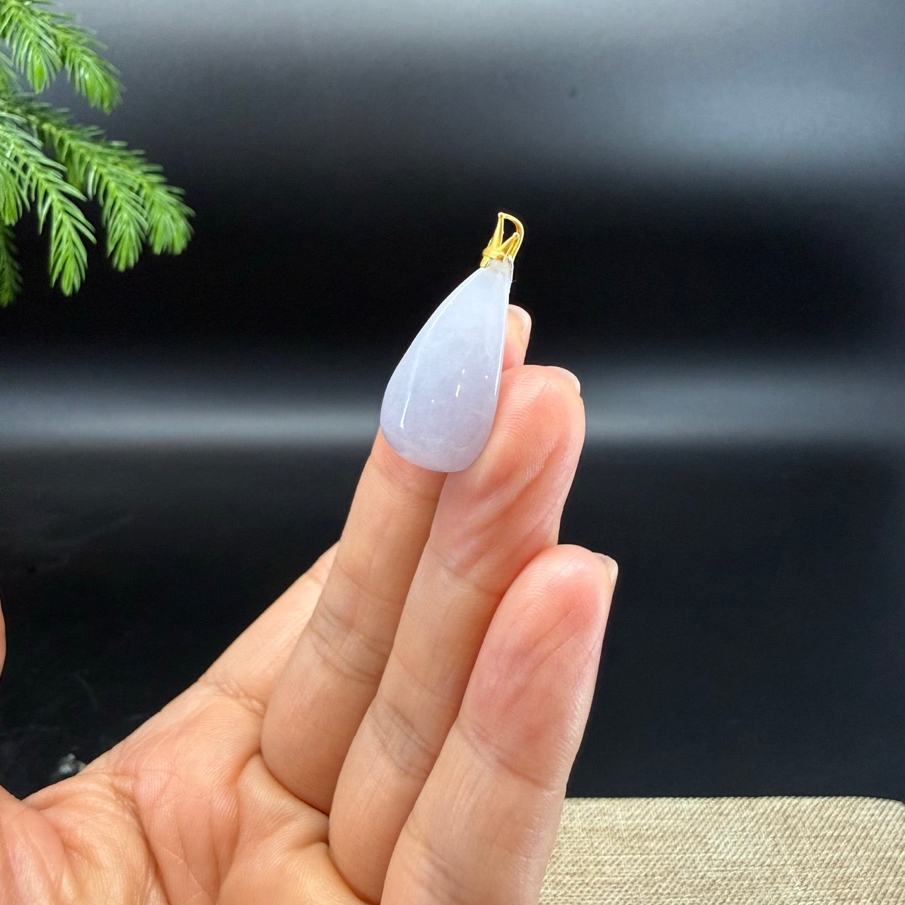 RealJade® "Water Drop" 18k Yellow Gold Light Lavender Jadeite Jade Pendant Necklace