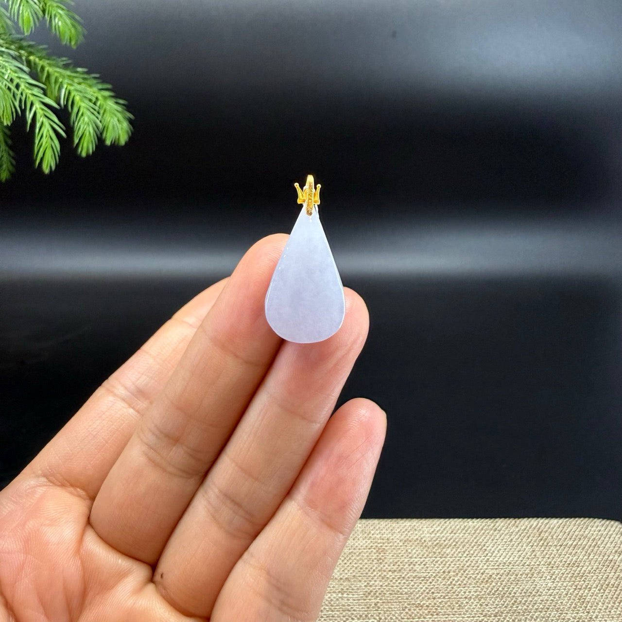 RealJade® "Water Drop" 18k Yellow Gold Light Lavender Jadeite Jade Pendant Necklace