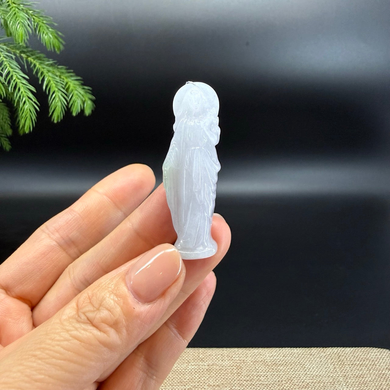 RealJade® Co.Natural Iight Lavender Jadeite Jade Mother Mary Pendant Necklace