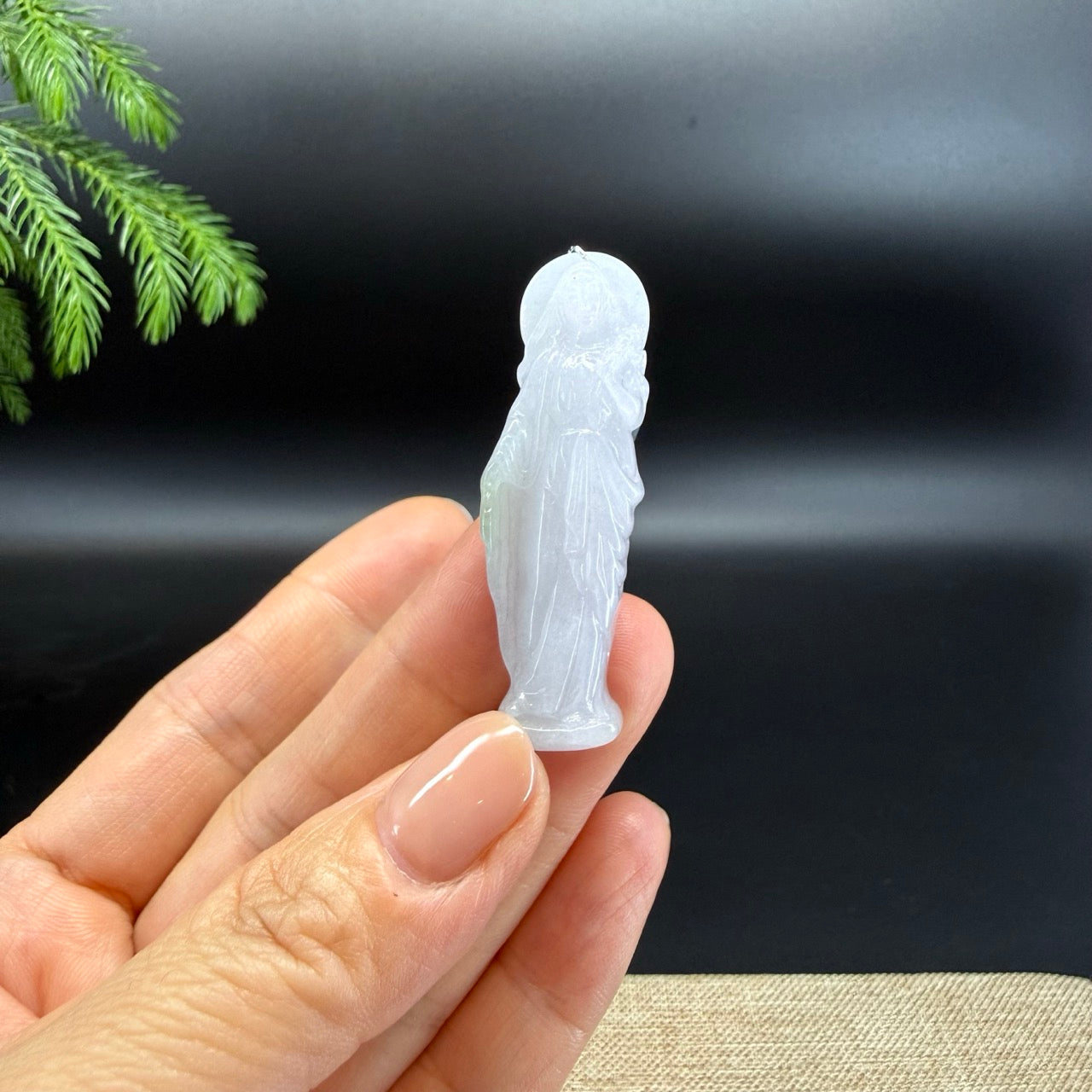RealJade® Co.Natural Iight Lavender Jadeite Jade Mother Mary Pendant Necklace