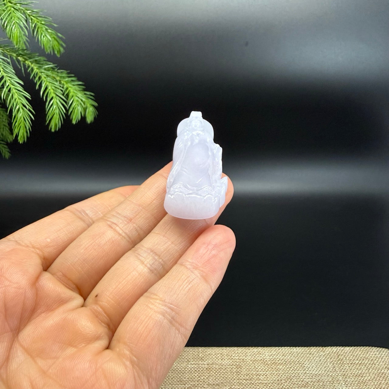 RealJade® Co. Genuine Light Lavender Jade Guanyin Pendant Necklace