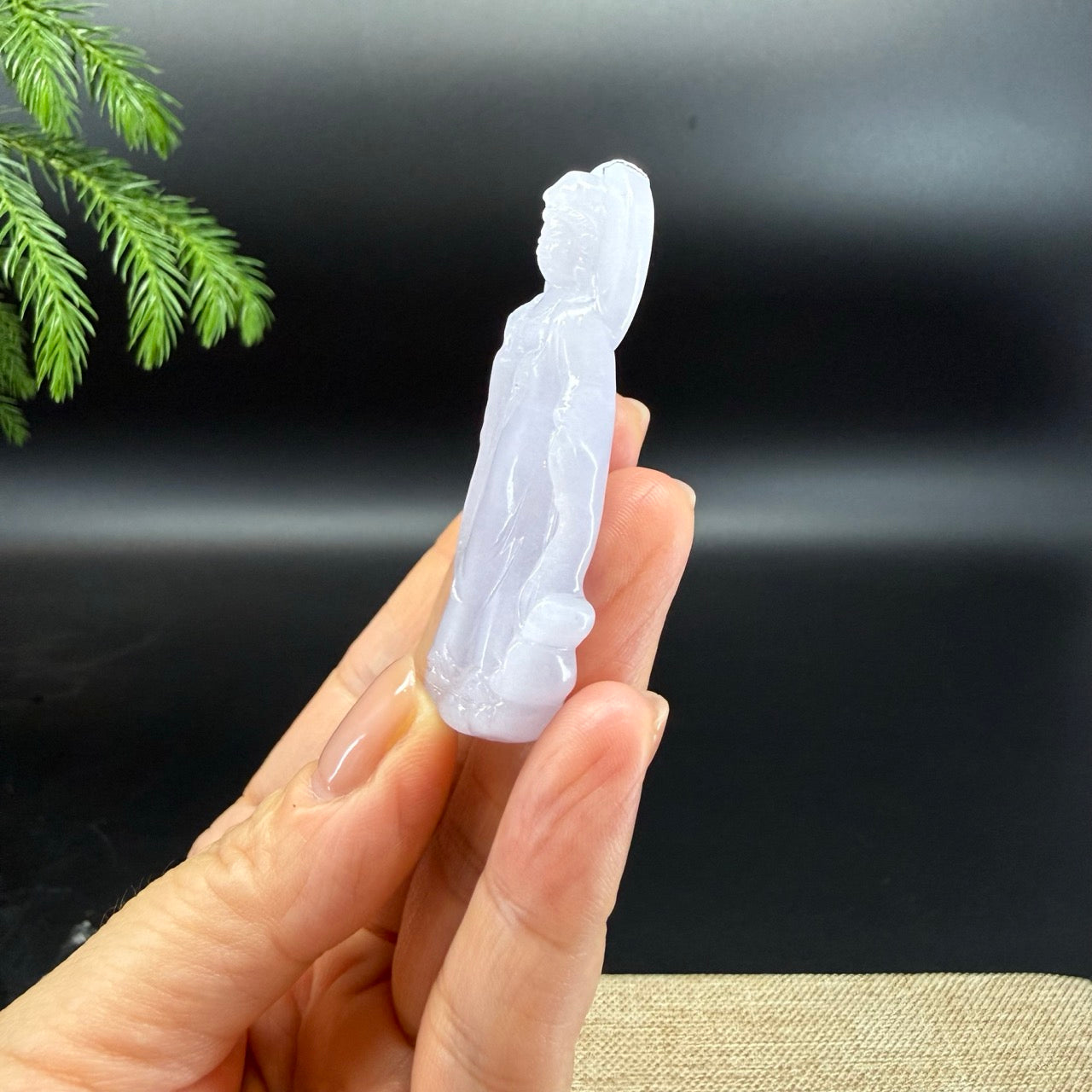 RealJade® Co. Genuine Light Lavender Jade Guanyin Pendant Necklace