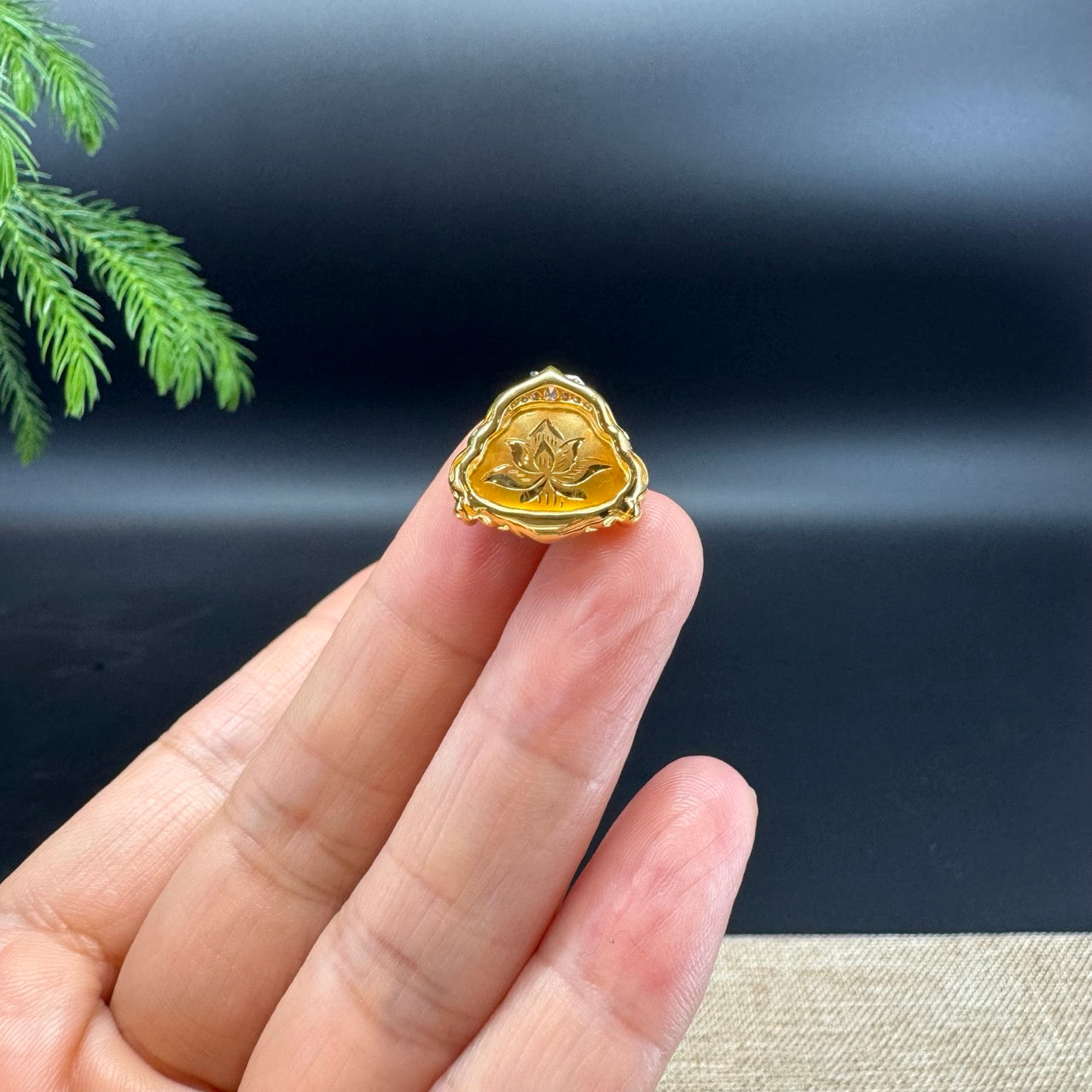 18K Yellow Gold Burmese Icy Green Jadeite Jade Mini Happy Buddha Pendant