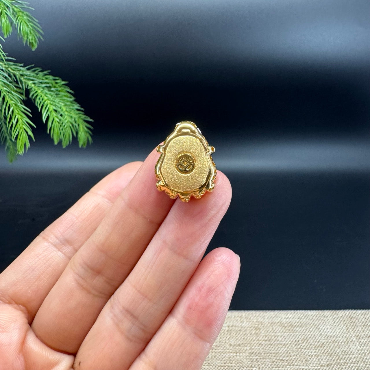 Burmese Honey Yellow Jadeite Jade Mini Money Saint Pendant With 18K Yellow Gold Diamonds Bail