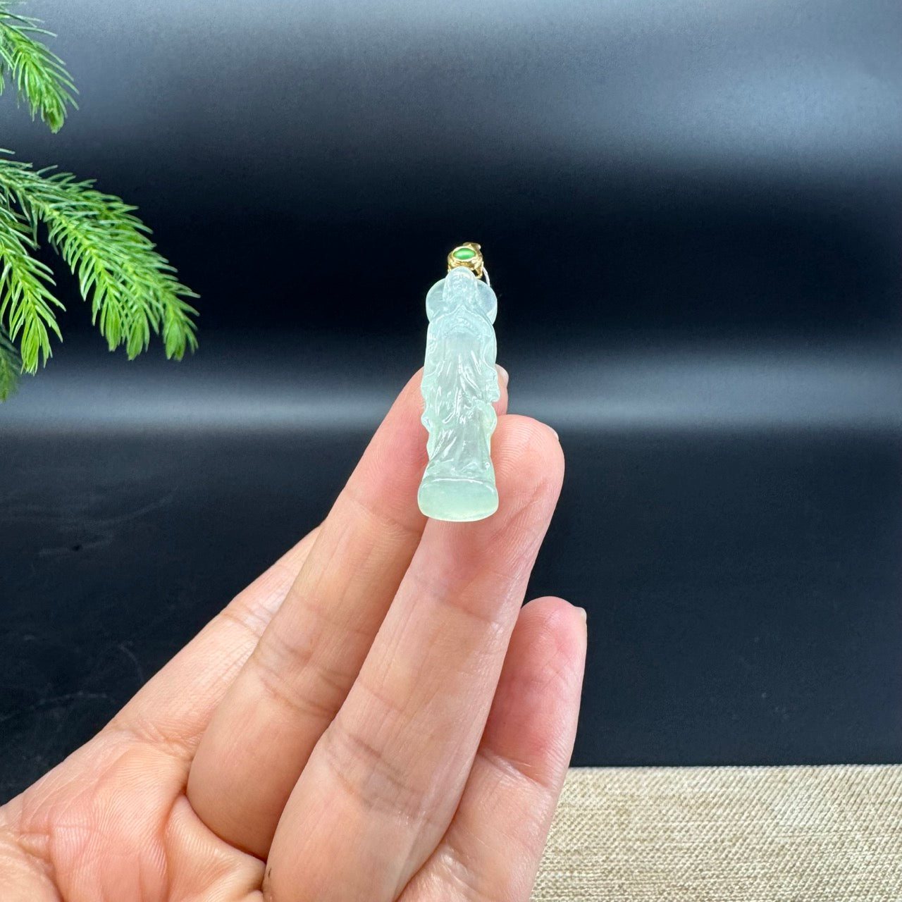 RealJade® 18K Yellow Gold Genuine Icy Green Jadeite Jade Mother Mary Pendant Necklace