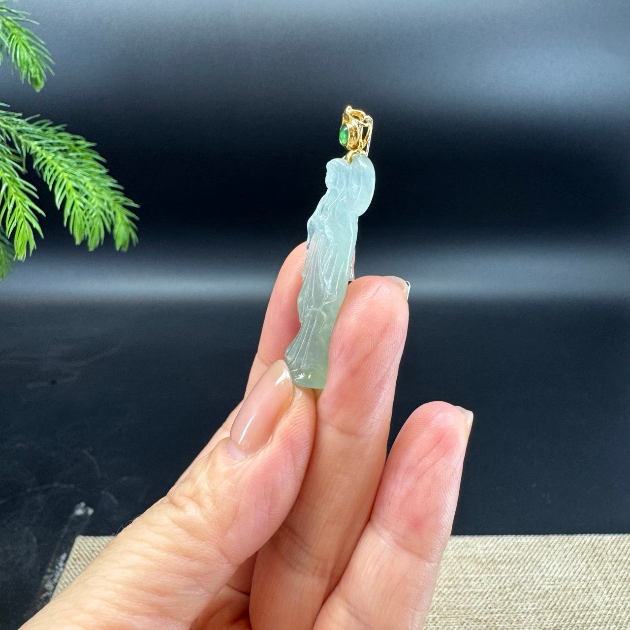 RealJade® 18K Yellow Gold Genuine Icy Green Jadeite Jade Mother Mary Pendant Necklace