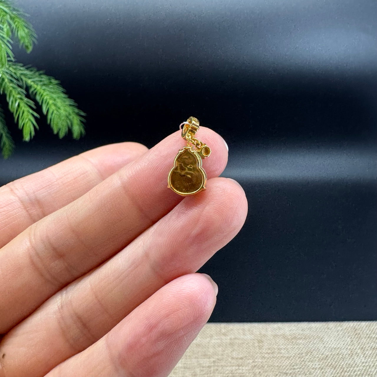 RealJade® Co. Genuine Green Jadeite Jade Mini Hulu Necklace With 18K Yellow Gold Bail