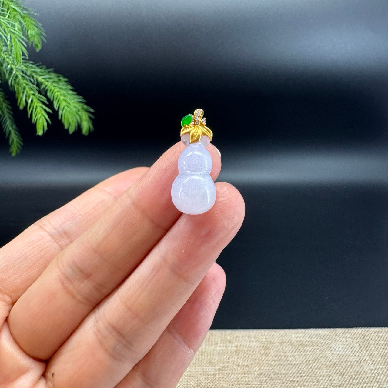 RealJade® Co. Genuine Light Lavender Jadeite Jade Mini Hulu (Bottle Gourd) Necklace With 18k Yellow Gold Bail