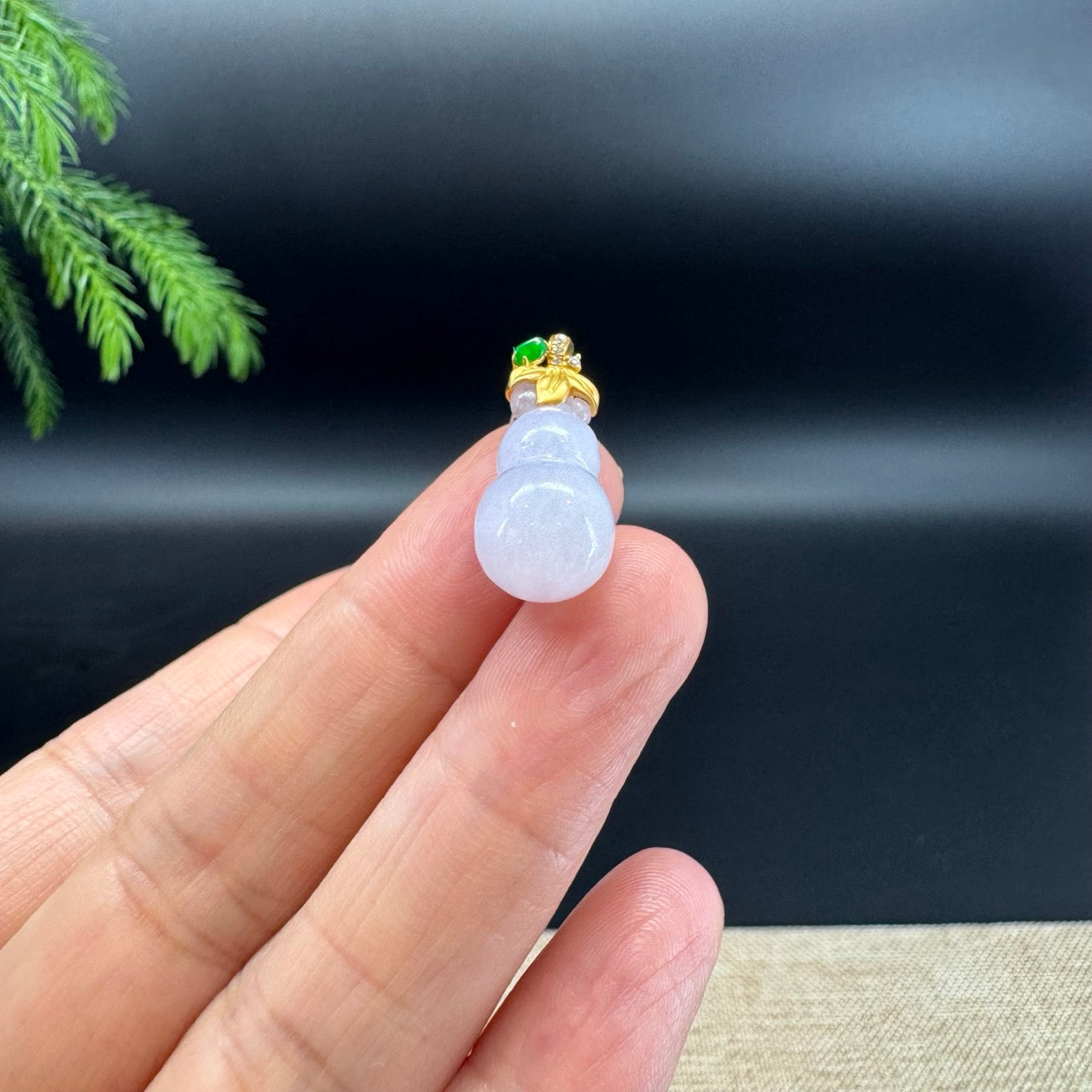 RealJade® Co. Genuine Light Lavender Jadeite Jade Mini Hulu (Bottle Gourd) Necklace With 18k Yellow Gold Bail