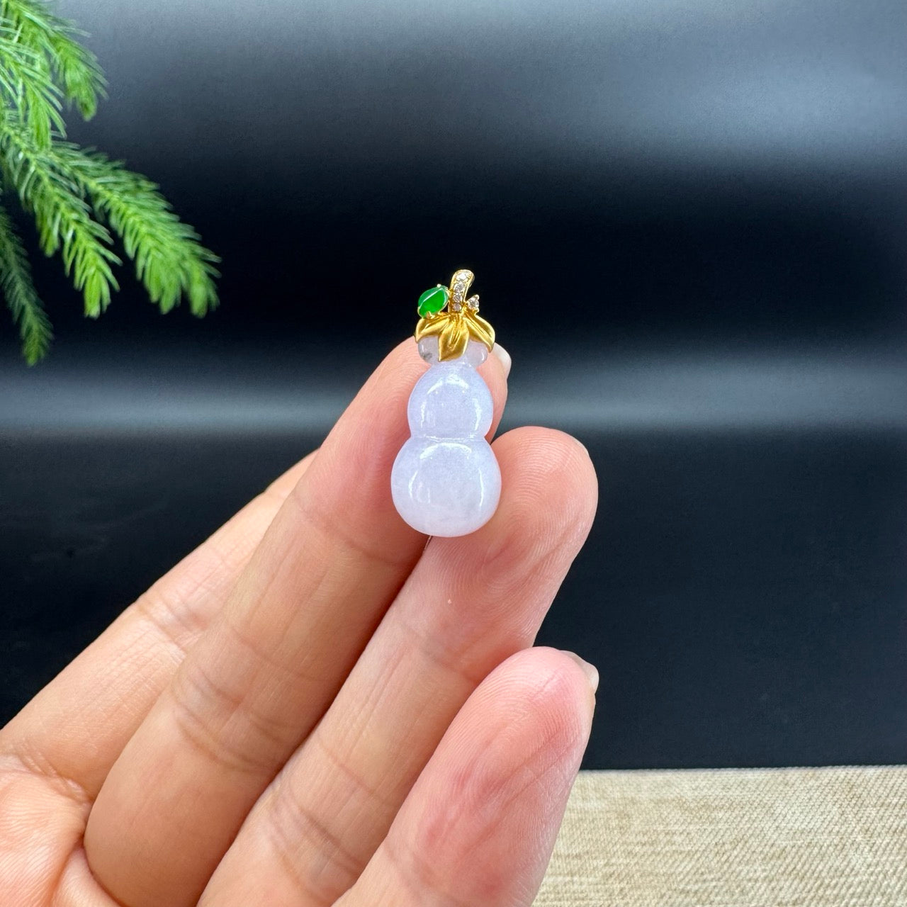 RealJade® Co. Genuine Light Lavender Jadeite Jade Mini Hulu (Bottle Gourd) Necklace With 18k Yellow Gold Bail