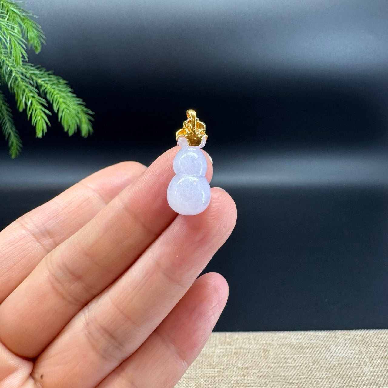 RealJade® Co. Genuine Light Lavender Jadeite Jade Mini Hulu (Bottle Gourd) Necklace With 18k Yellow Gold Bail