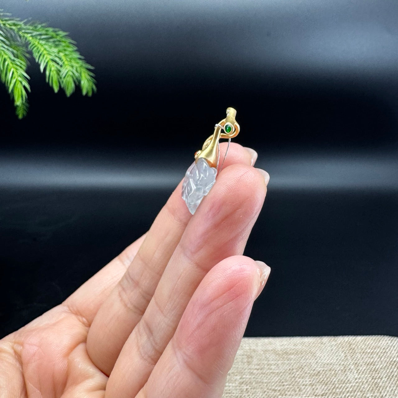 RealJade® "Maple Leaf" 18K Yellow Gold Icy Moonlight Jadeite Jade Pendant Necklace
