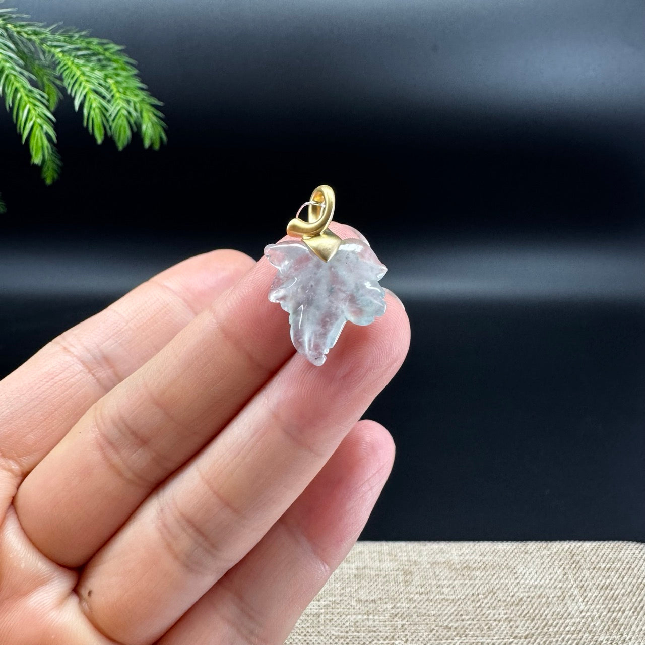 RealJade® "Maple Leaf" 18K Yellow Gold Icy Blue Flower Jadeite Jade Pendant With Diamonds