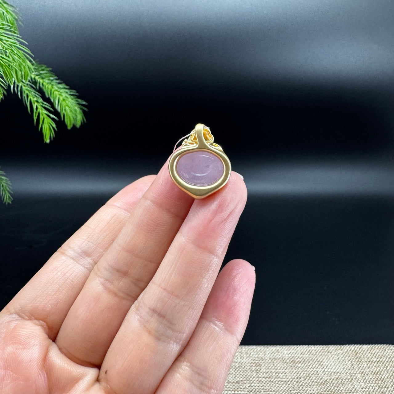 RealJade® Co. Genuine Pink Lavender Jadeite Jade RuYi Necklace With 18K Yellow Gold Diamonds Bail