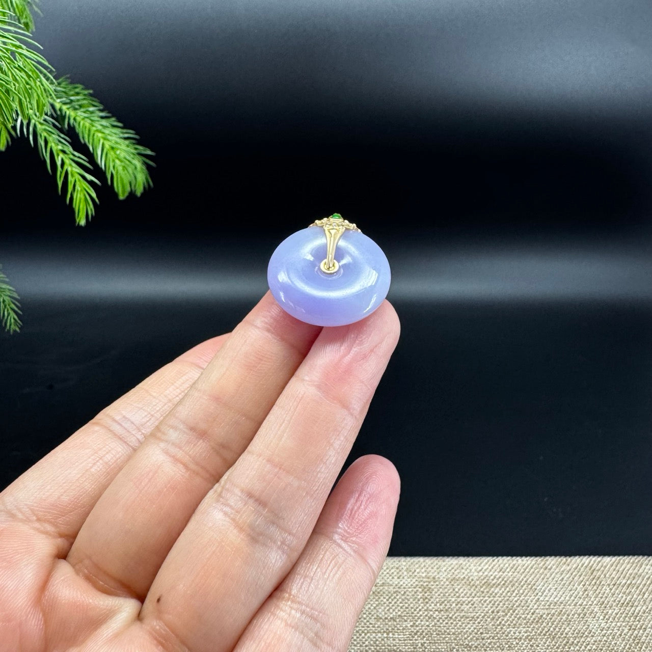 "Good Luck Button" Lavender Jadeite Jade Lucky KouKou Pendant With 18K Yellow Gold Diamonds Bail