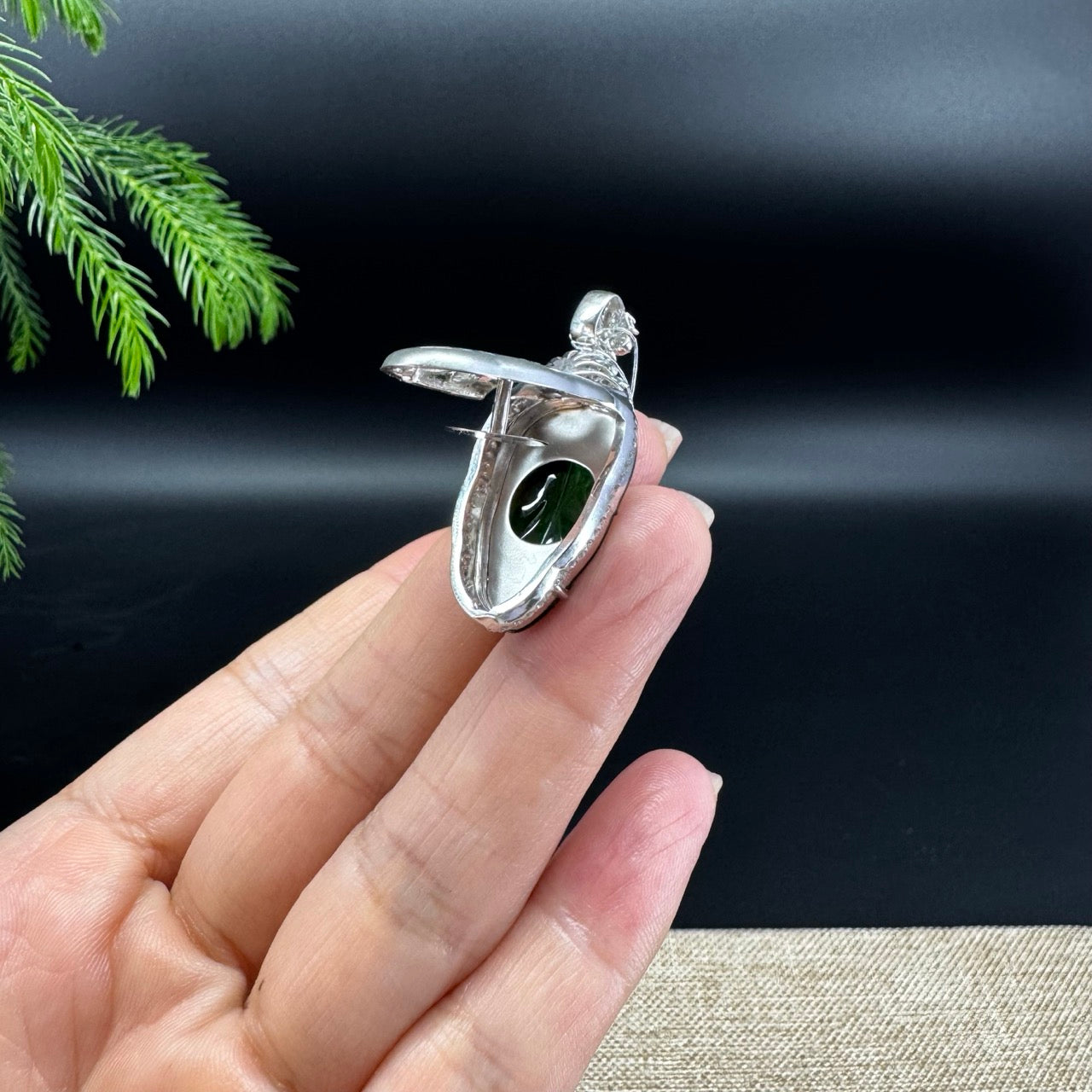 RealJade® Co. Forest Green Jadeite Jade Guatemalan Jin Zhi Yu Ye (Leaf) Necklace With 18k White Gold