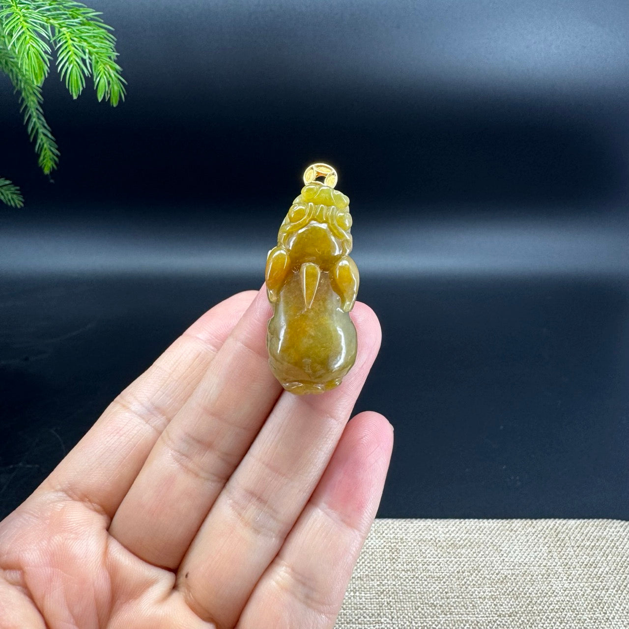 RealJade® Co. 18K Yellow Gold Genuine Yellow Green Burmese Jadeite Jade PiXiu Pendant