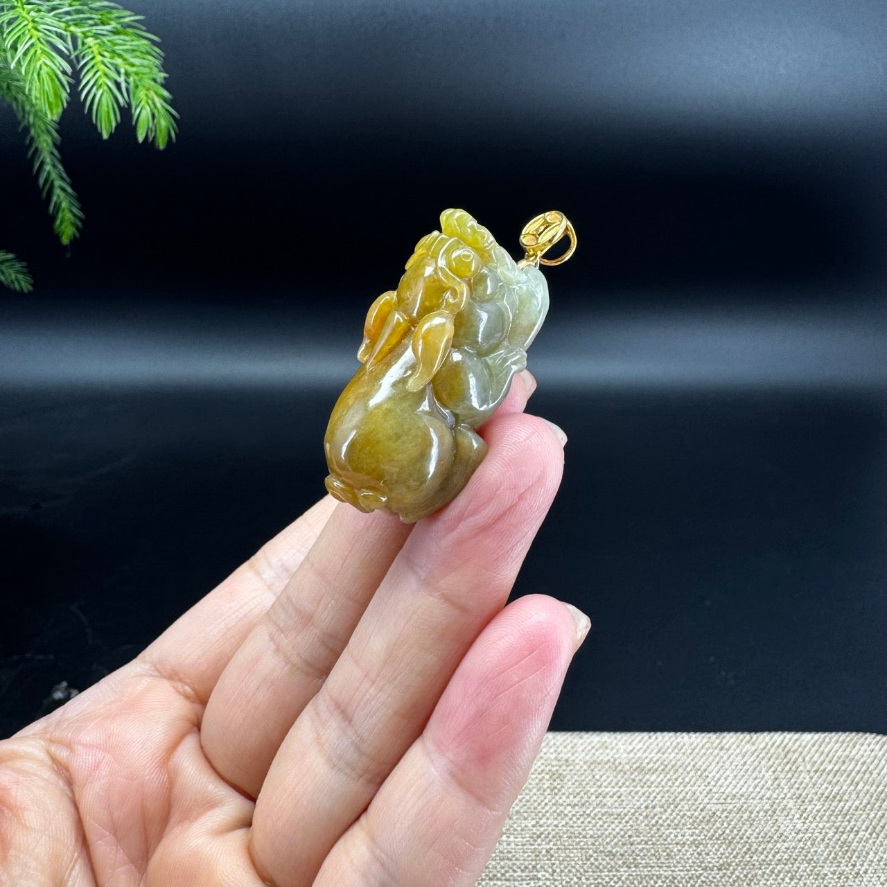 RealJade® Co. 18K Yellow Gold Genuine Yellow Green Burmese Jadeite Jade PiXiu Pendant