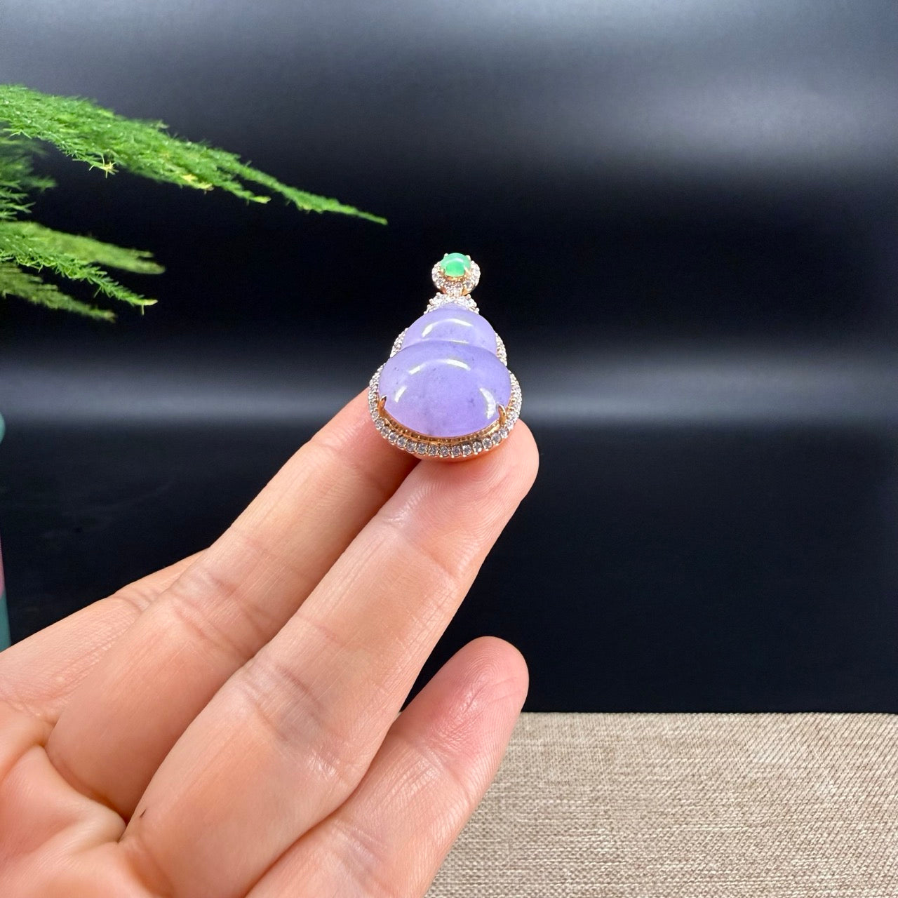 RealJade® Co. 18K Rose Gold Genuine Lavender Jadeite Jade Hu Lu Necklace