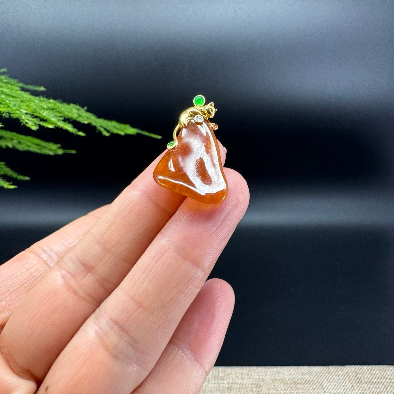 RealJade® Co. 18K Yellow Gold Genuine  Red Jadeite Jade  Pendant