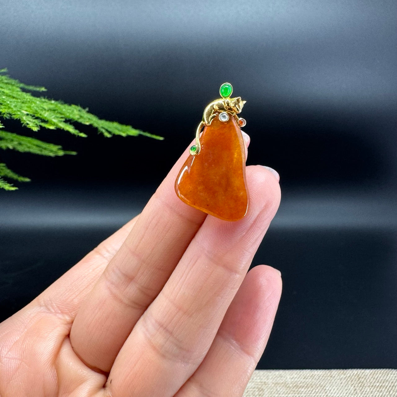 RealJade® Co. 18K Yellow Gold Genuine  Red Jadeite Jade  Pendant