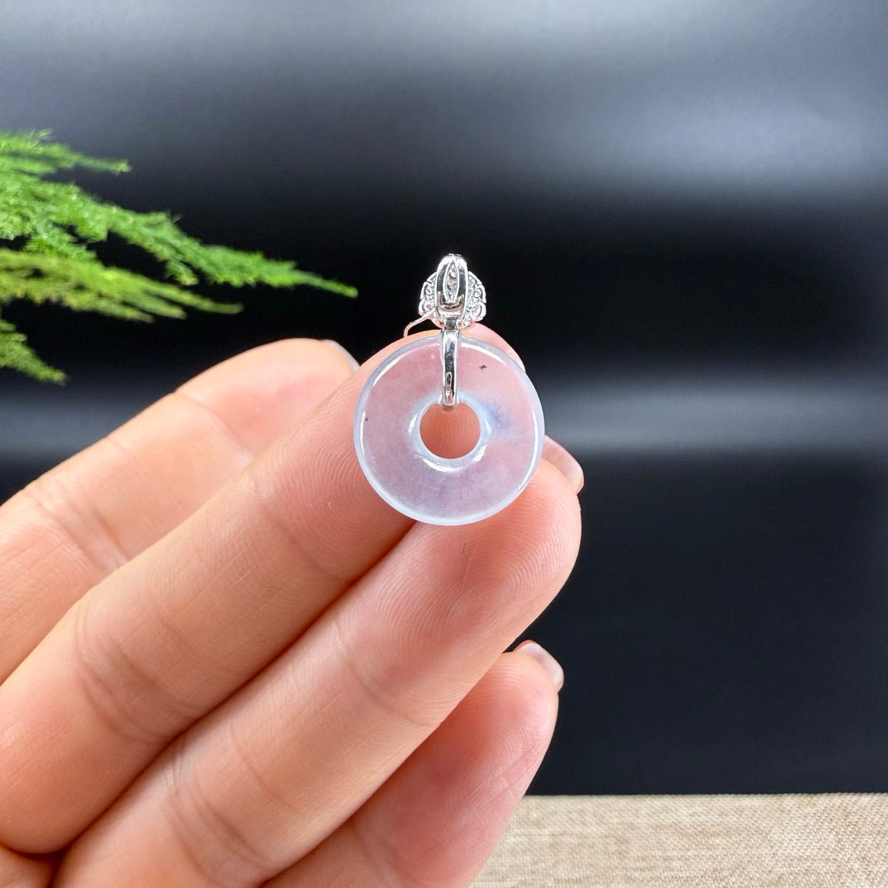 "Good Luck Button" Icy Jadeite Jade Lucky KouKou Pendant With 18K White Gold Bail