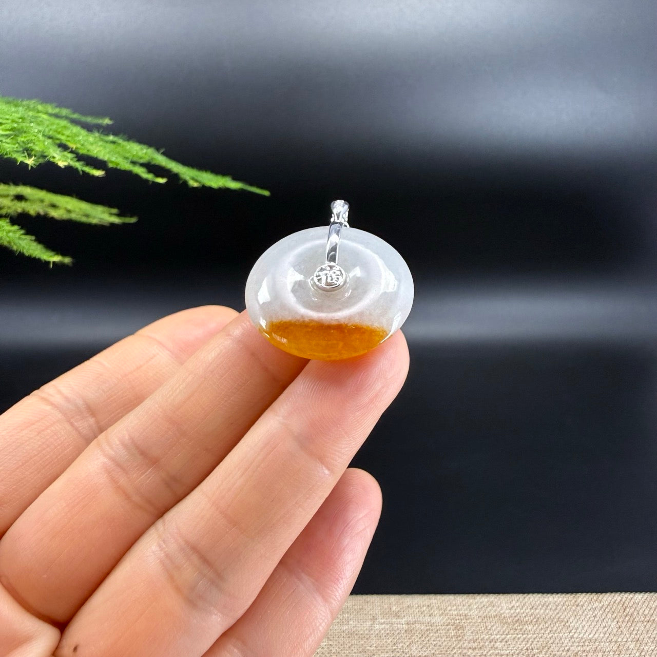 "Good Luck Button" Icy Red Jadeite Jade Lucky KouKou Pendant With 18K White Gold Bail