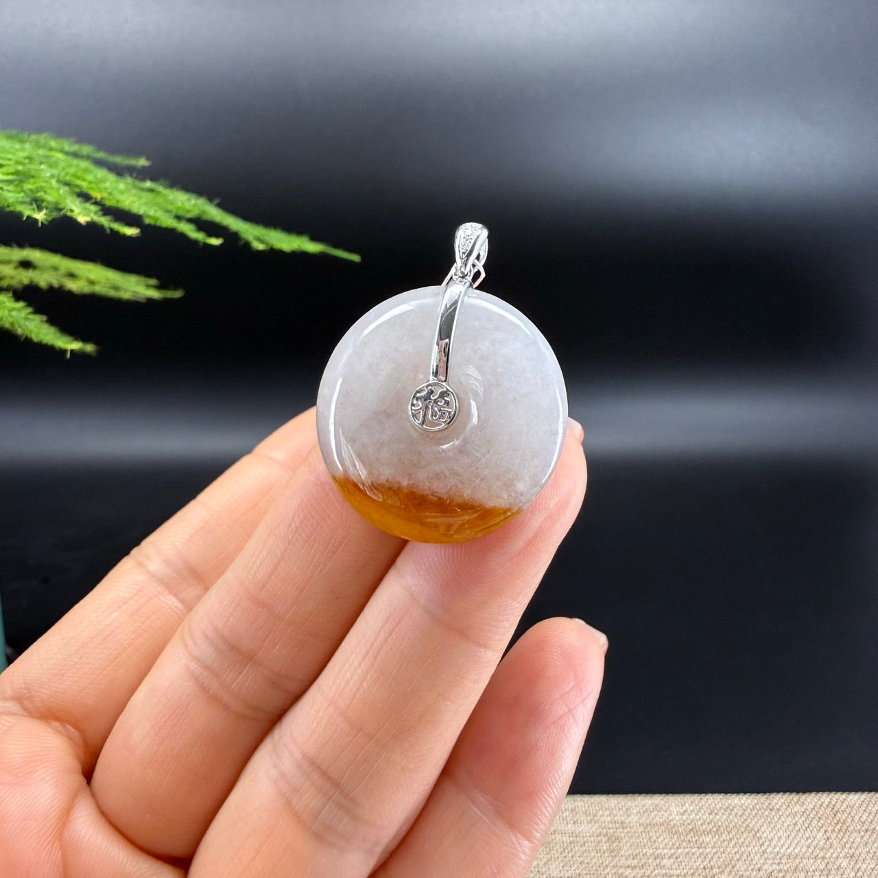 "Good Luck Button" Icy Red Jadeite Jade Lucky KouKou Pendant With 18K White Gold Bail