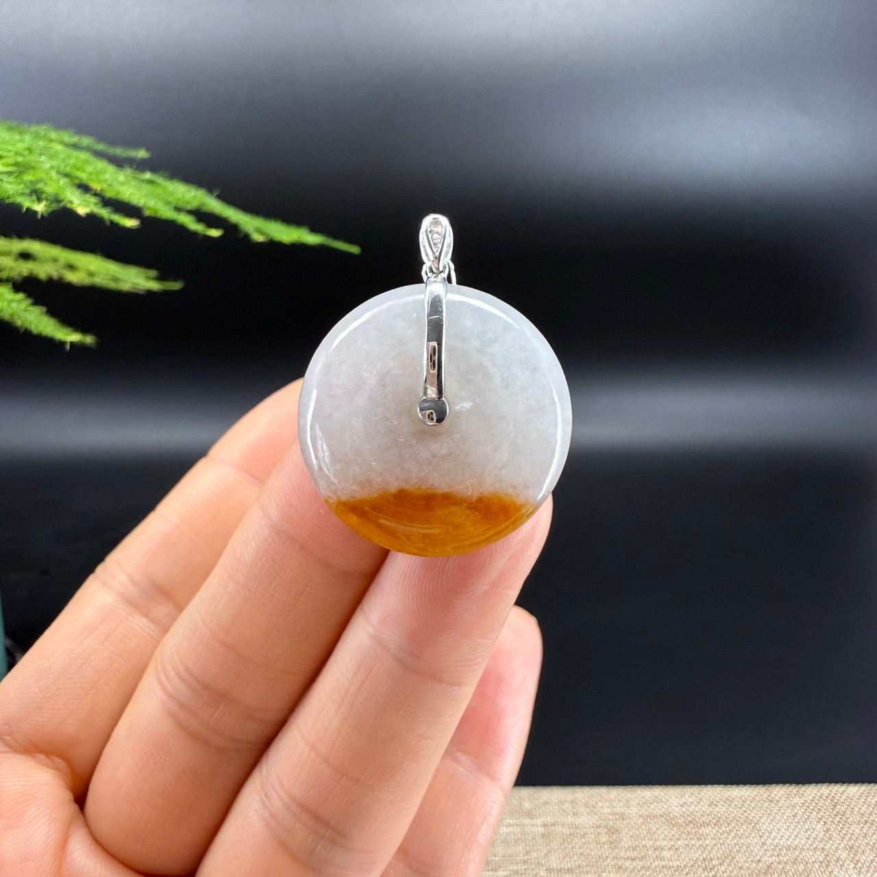 "Good Luck Button" Icy Red Jadeite Jade Lucky KouKou Pendant With 18K White Gold Bail