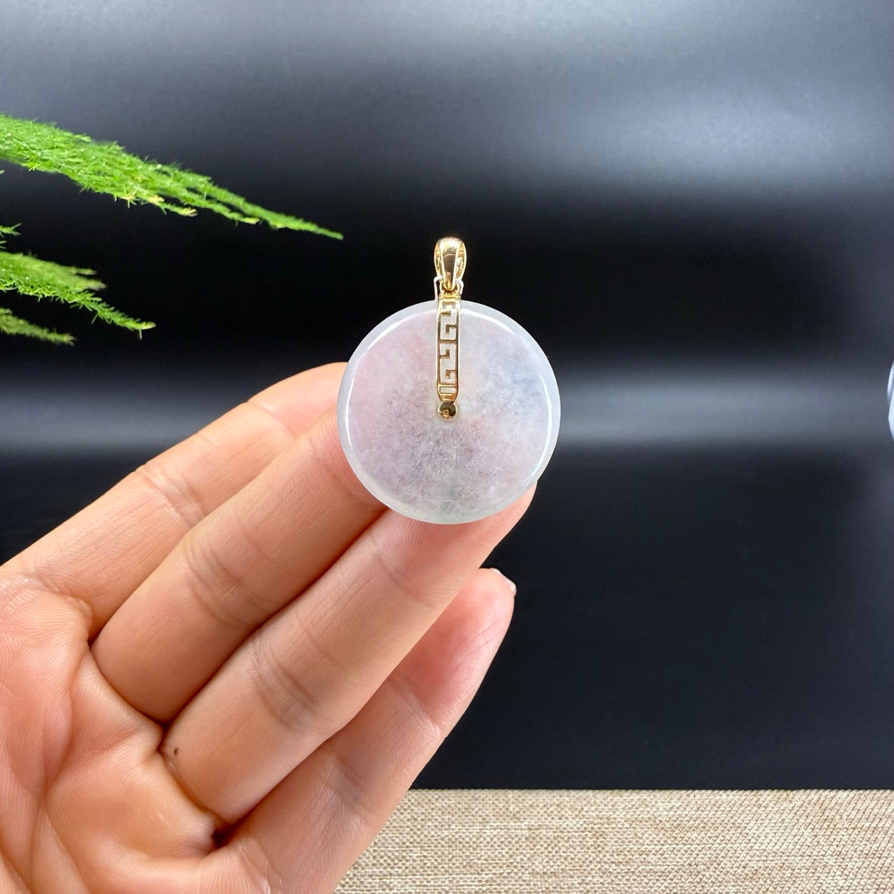 "Good Luck Button"Icy Jadeite Jade Lucky KouKou Pendant With 18K Yellow Gold Bail