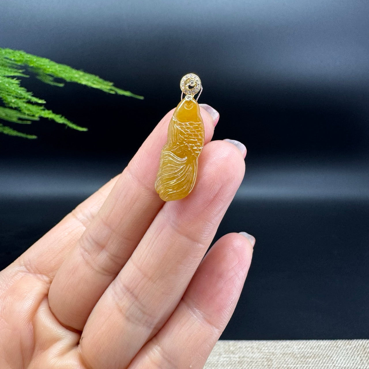 RealJade® Co. 18K Yellow Gold Genuine Honey Yellow Jadeite Jade Koi Fish Necklace