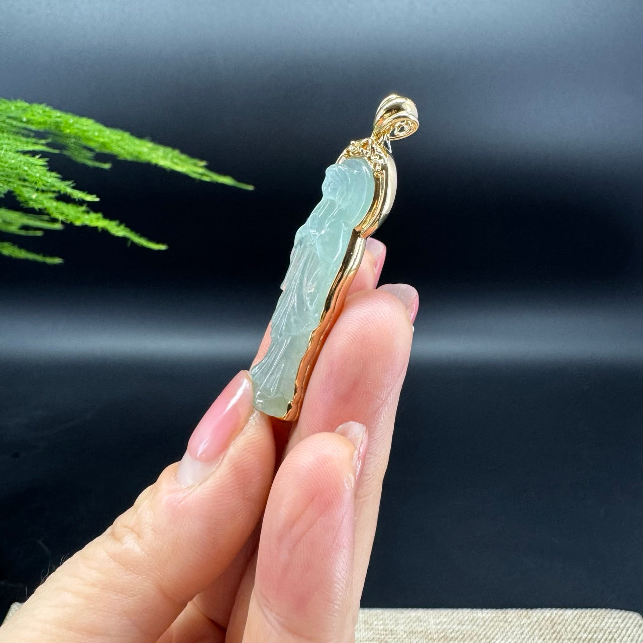 RealJade® 18K Yellow Gold Genuine Icy Green Jadeite Jade Mother Mary Pendant Necklace