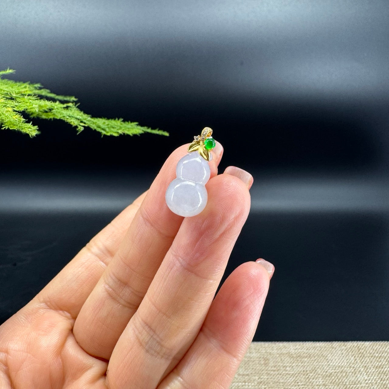 RealJade® Co. Genuine Icy Jadeite Jade Good Luck Mini Hulu Necklace With 18K Yellow Gold Bail With Diamonds