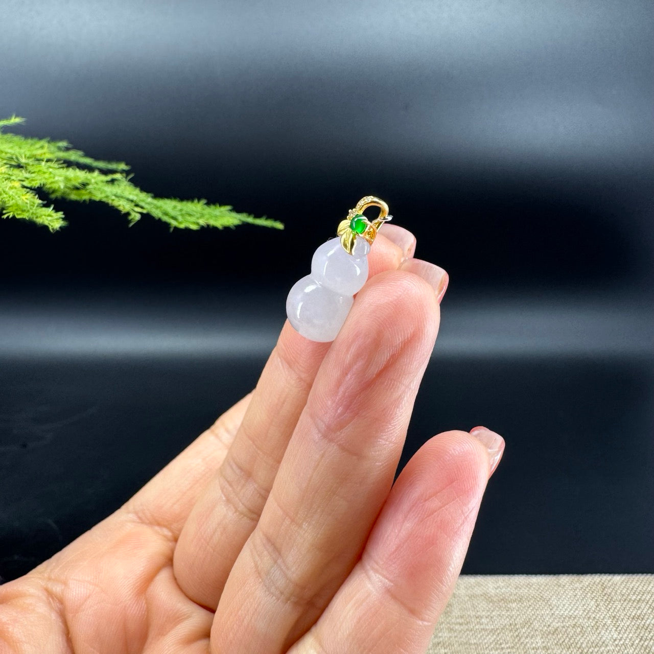 RealJade® Co. Genuine Icy Jadeite Jade Good Luck Mini Hulu Necklace With 18K Yellow Gold Bail With Diamonds