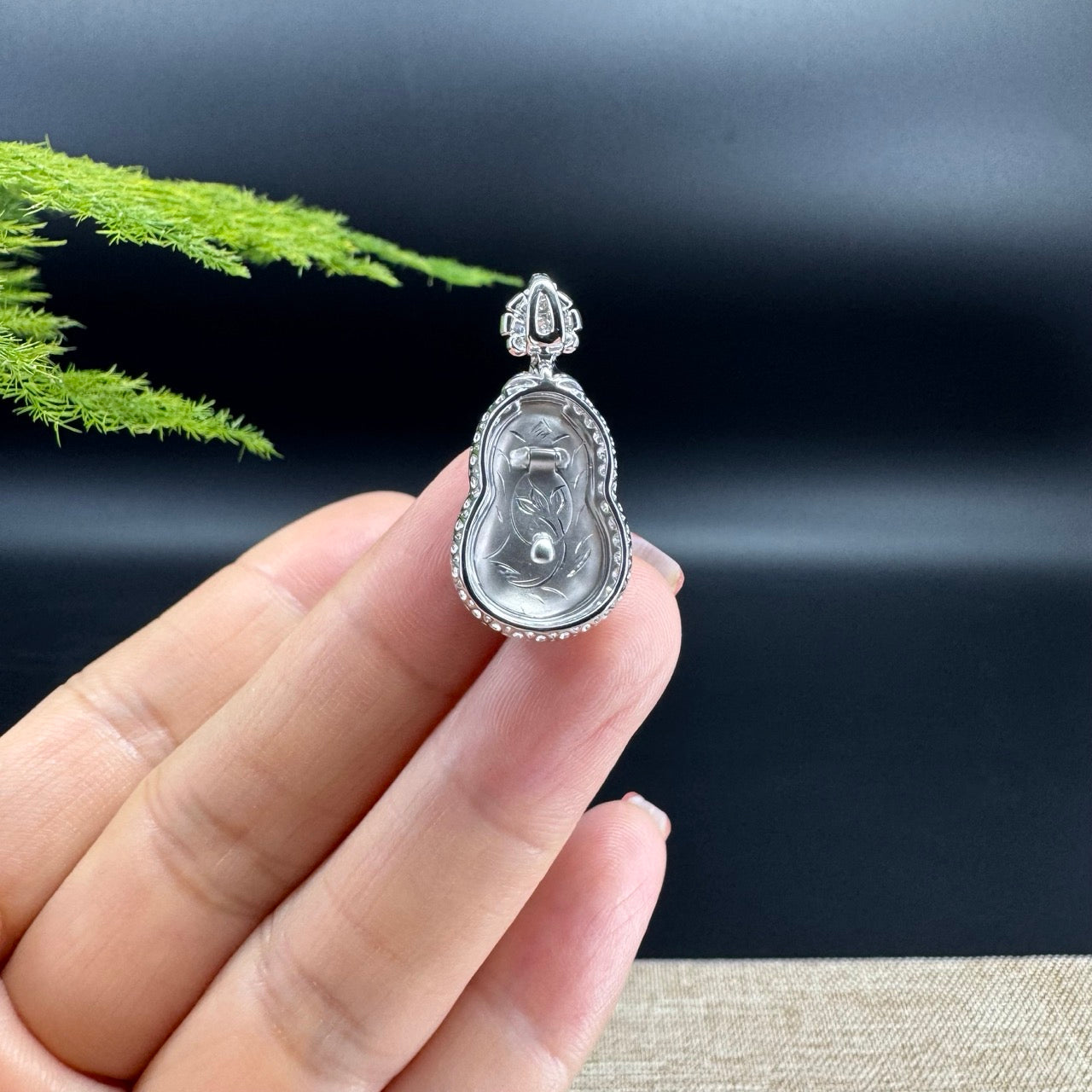 RealJade® Co. Genuine Green Jadeite Jade Good Luck Hulu Bottle Gourd Necklace With 18K White Gold Bail